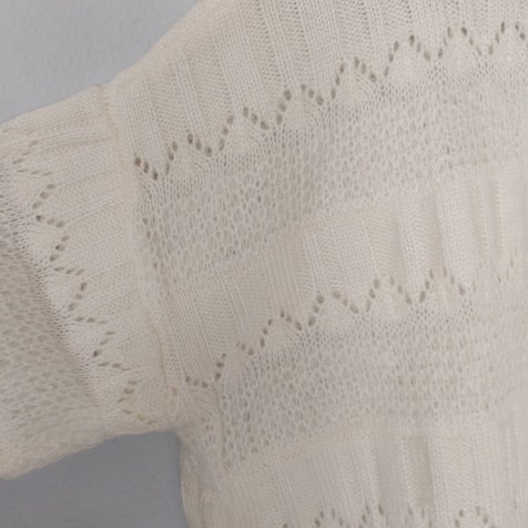 Simplee Ivory Colored Lace Pointelle Ribbed Knit Mock Neck Sweater NWOT - Picture 8 of 8